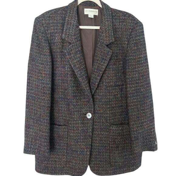 Liz Claiborne Collection VTG Wool Tweed Blazer Women's 10 Grey U.S.A. Classic - Picture 1 of 9